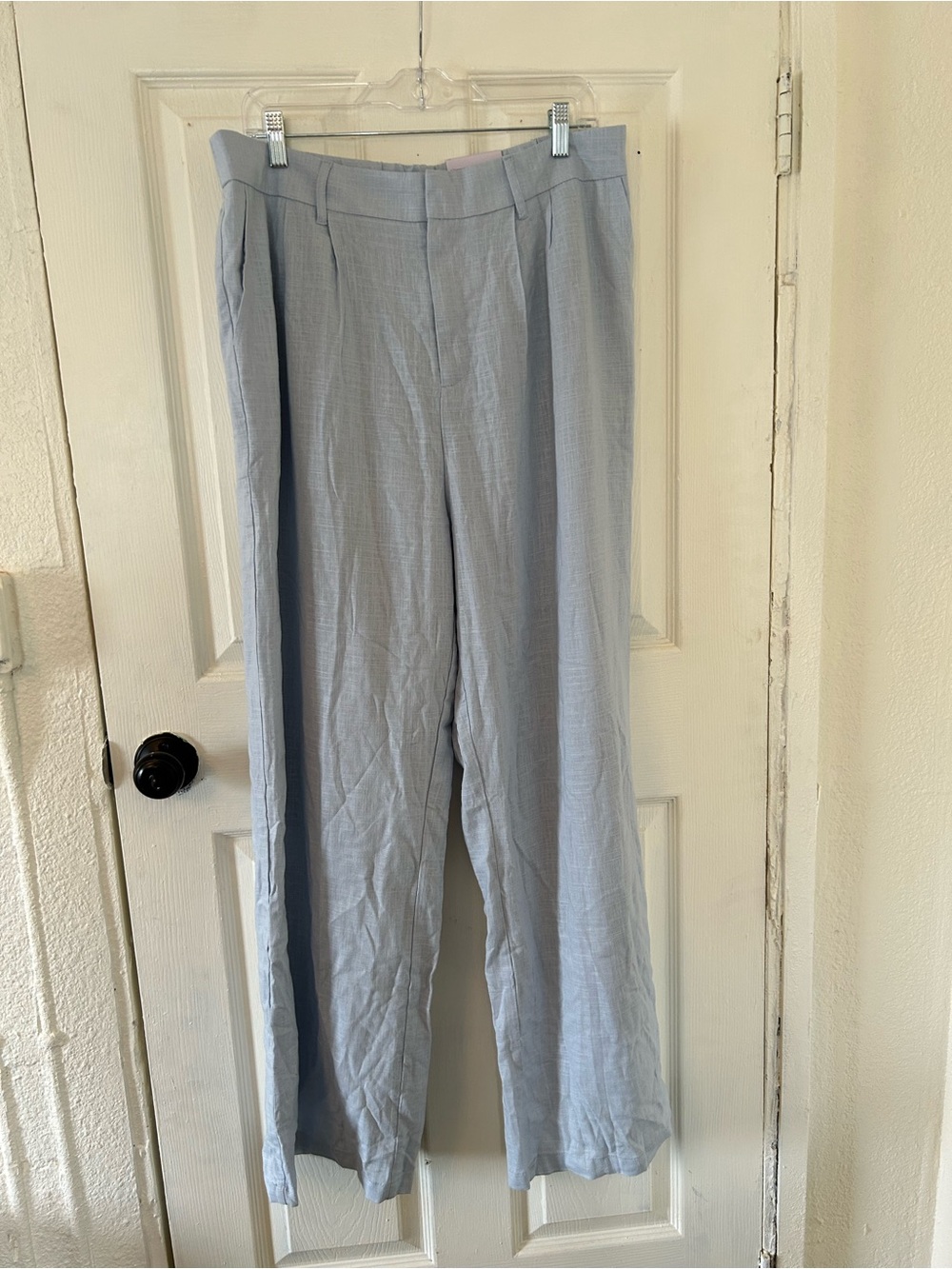 Juniors' SO Curvy Fit Linen Wide Leg Trousers, Girl's size XL blue 31 in inseam